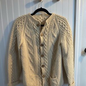 Wool Cream Cable Knit Cardigan with wood buttons